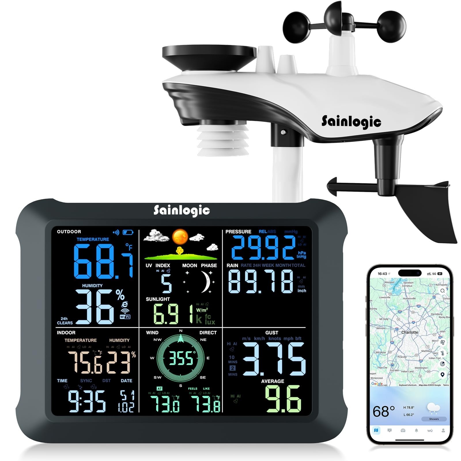 Sainlogic Wifi Smart Weather Station 14-In-1 With 24/7 Accurate Weather Forec...