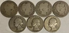 LOT Of SEVEN (7) 90% SILVER QUARTERS :: 4 Liberty Head & 3 Washington ::