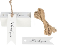 100 PCS Mini Thank You Gift Tags with String, 2.8'' x 0.8'' White Paper Hang Tag