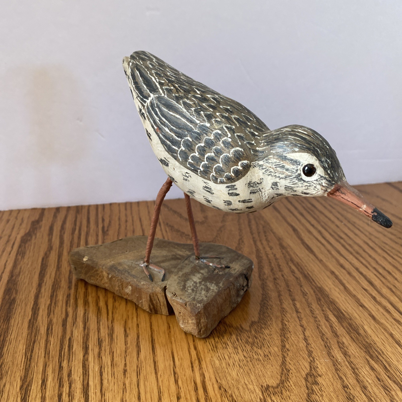 Vintage Wood Carved Painted Spotted Sand Piper Bird Signed H O Klopp Harold