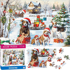 100 Piece Christmas Puzzles for Kids Ages 4-6 6-8 8-10, Christmas Dogs Jigsaw Pu