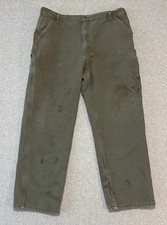 Carhartt Men's Green Loose Original Fit B111 MOS Flannel 42x32 Carpenter Pants