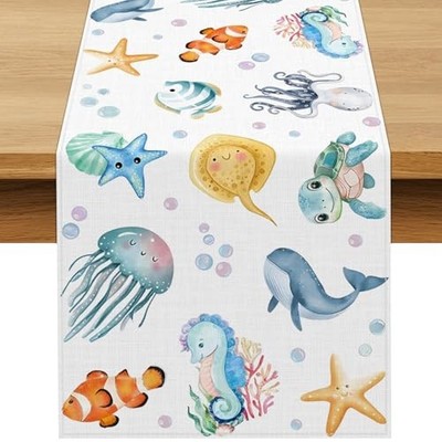 Under the Sea Baby Shower Decorations Table Runner Sea You Soon Ocean Theme 