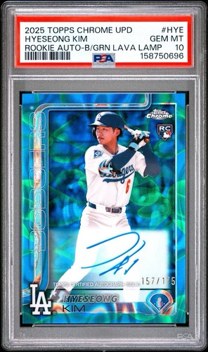 2025 Topps Chrome Update Hyeseong Kim RC Lava Lamp Blue & Green Auto /175 PSA 10