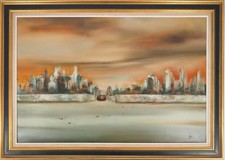 Bernard LOUEDIN : Araignée en ville, Huile sur toile signée