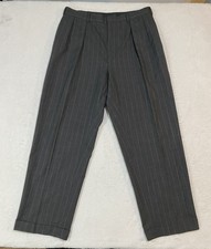 Vntg Polo Ralph Lauren Gray Wool Stripe Mens Pleated Cuff Pants NO TAG 36x32