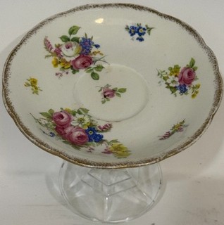 Vintage Porcelain Saucer w/ Hand Painted Flowers on Crystal Stand