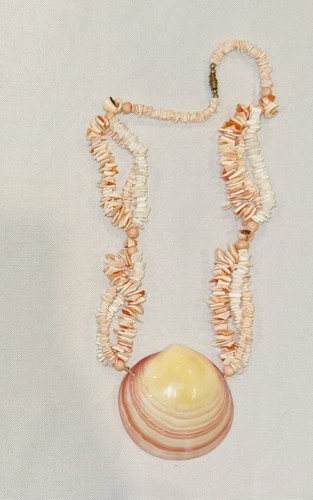 Vintage Puka chip Pink Shell Statement Necklace 24 In Beach Boho - 第 1/10 張圖片