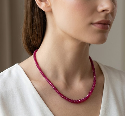 Reserved Natural Mogok Mines Ruby Faceted Rondelle Beads 3mm-6mm 18'' Necklace
