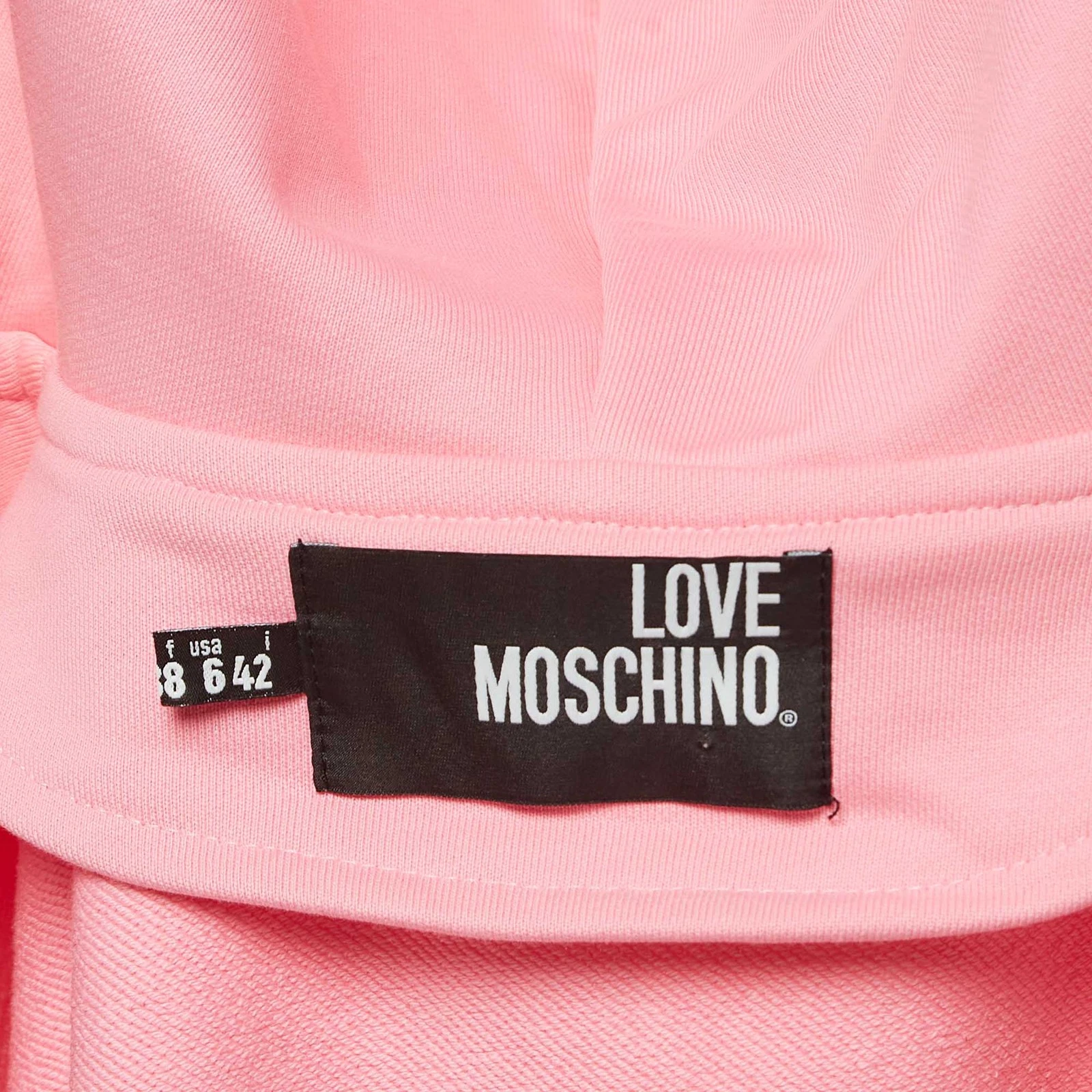 Felpa con cappuccio e zip Love Moschino rosa in cotone con dettagli applicati M