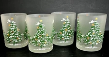 4 Vtg Georges Briard 14oz Double Old-Fashioned Christmas Tree Glasses NICE