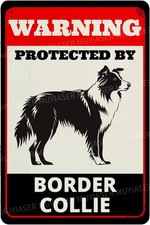 Beware of Dog Sign for Fence Warning Protected by Border Collie Aluminum Metal T