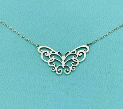 Tiffany & Co Butterfly Enchant Filigree Pendant Necklace 925 Silver 16 