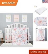 Adorable Floral 4-Piece Crib Set with Blanket, Sheet, Skirt, and Stacker