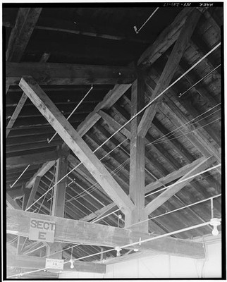 17. Building 105, Facilities Engineering Building, 1830, roof trusses, N end of