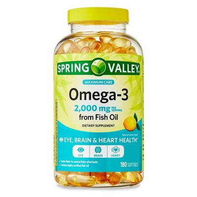 Spring Valley Omega-3 Fish Oil  Brain & Heart Health , 2000 mg, 180 Softgels