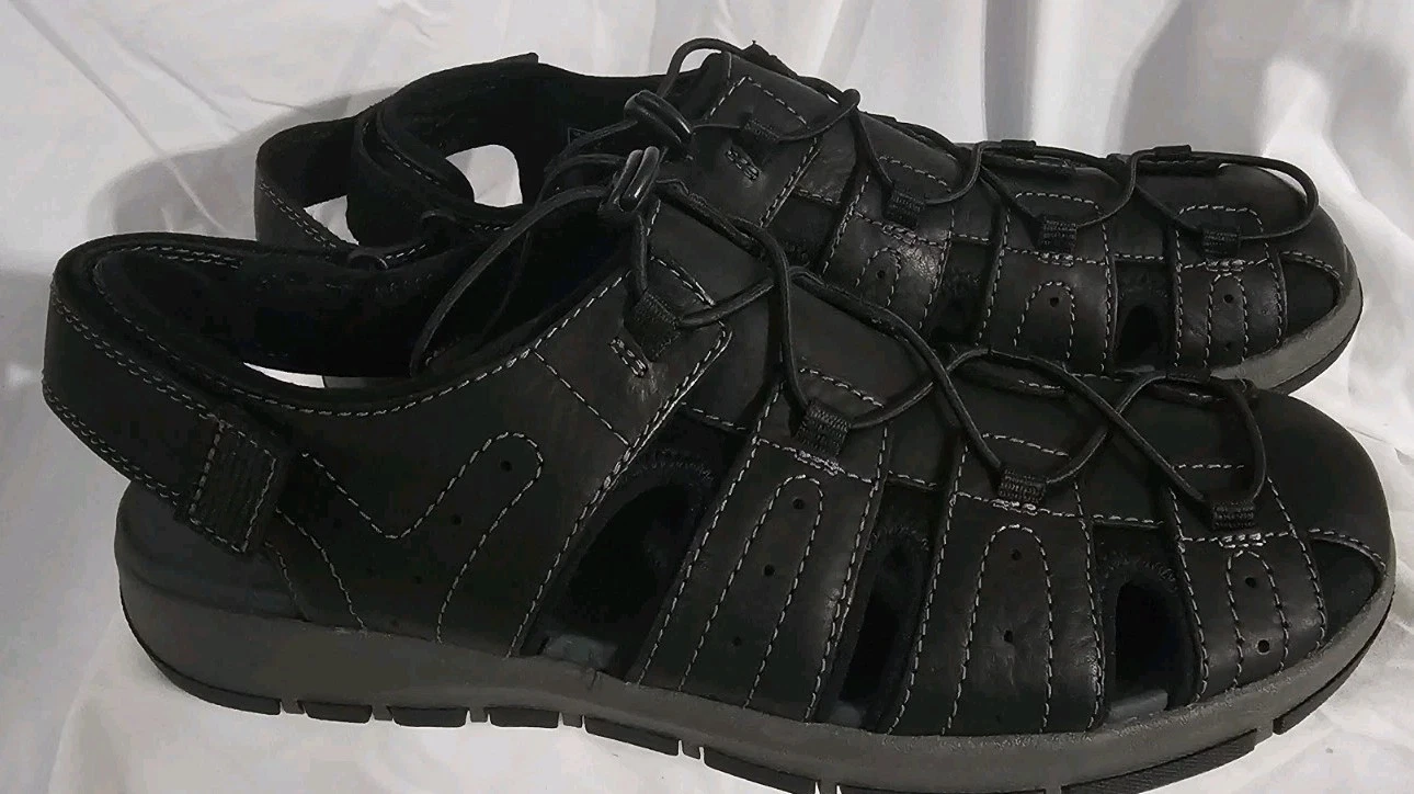 Sandali uomo Clarks Brixby Cove pelle nera uomo taglia 13 nuovi senza scatola
