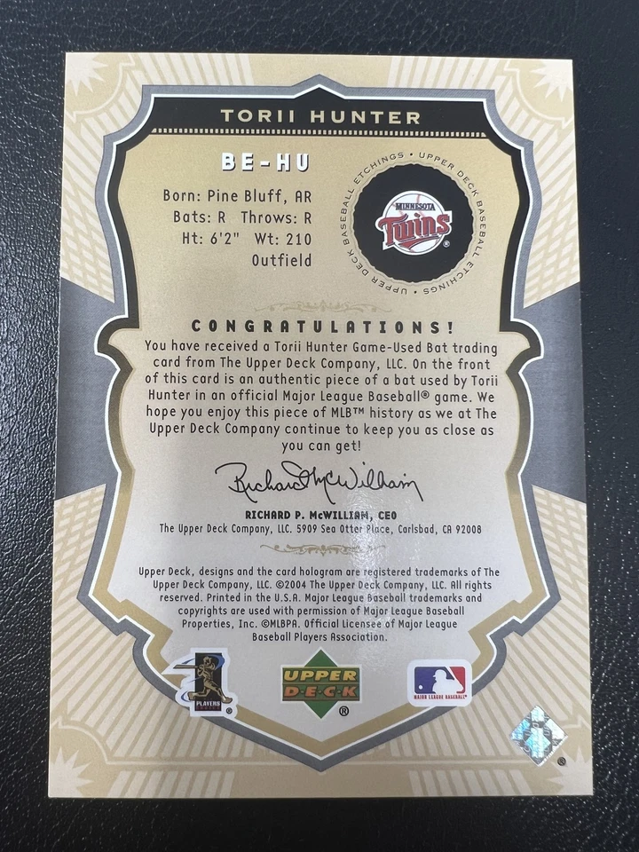 Torii Hunter 2004 Upper Deck Etchings Game Used Bat Purple /250 RARE - Image 2 of 2