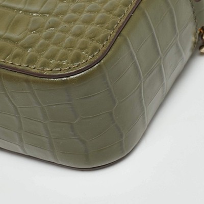 DKNY Double Zip Olive Green Croc Embossed Leather Crossbody Bag | eBay