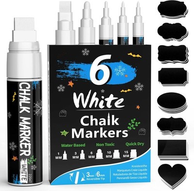 Chalk Marker Set in Weiß - Kreidemarker für Glas & Gewürzgläser - 6 Stück