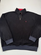 Vintage Polo Ralph Lauren Sweater Mens XL Black 1/4 Zip Long Sleeve Fleece Pony