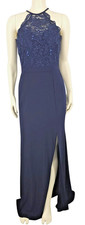 Vintage Y2K Morgan & Co Navy Blue Lace Top Sequined Size 5/6 Long Dress Formal
