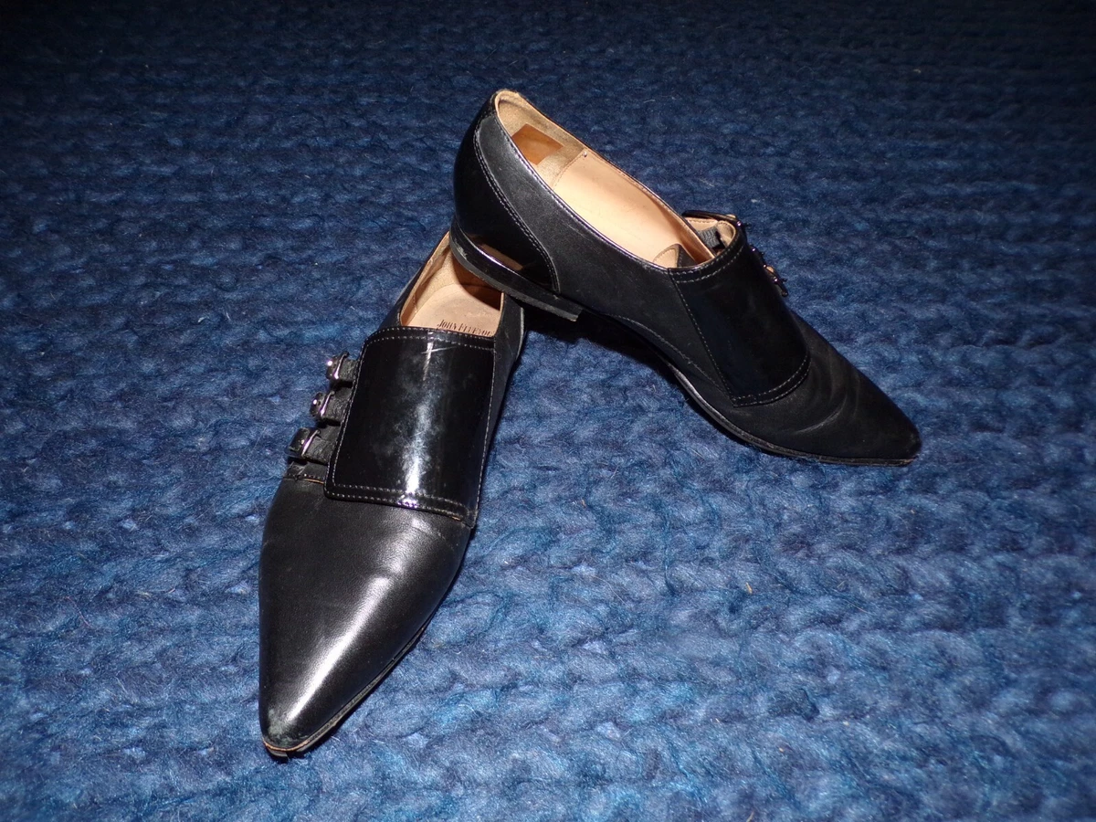 John Fluevog Size 6 Black Leather Catherine Flat Triple Monk Strap Shoe