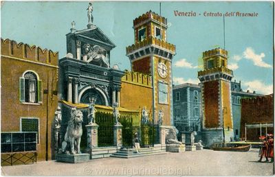 1912 Venice - Entrance of the Arsenate, view walls, clock - FP COL VG ANIM