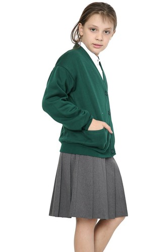 Girls School Uniform Fleece Sweat Cardigan With Front Buttons and Pockets - Picture 2 of 25
