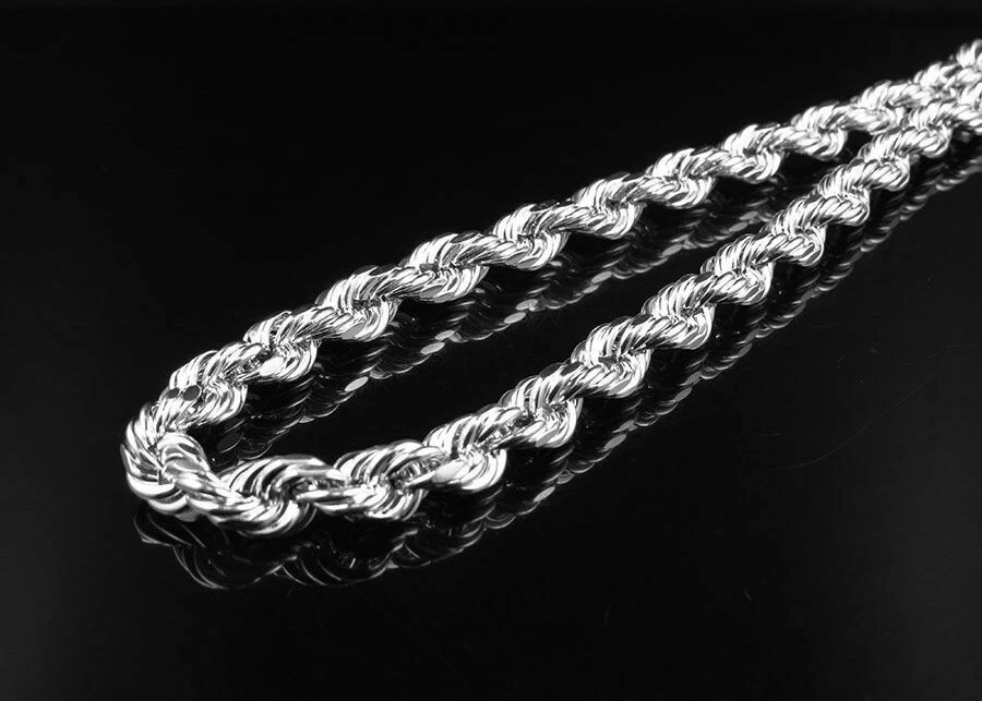 Men s Or Ladies Hollow Rope Chain 8MM Real 0K White Gold 20 30 Inches