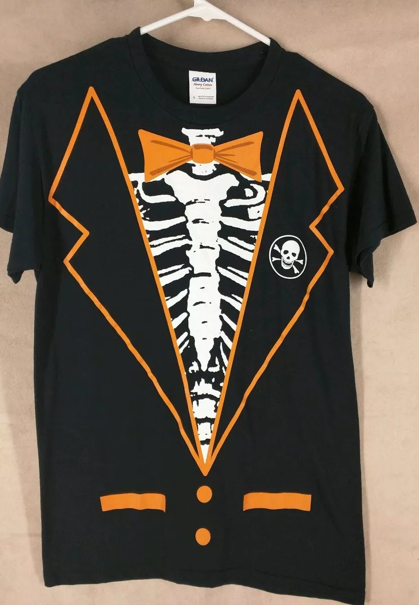 Halloween Skeleton Tuxedo Small T-Shirt Skull Crossbones Lapel Bow