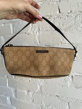 Gucci Pochette Vintage Cachi Marrone GG Monogramma Tela Barca