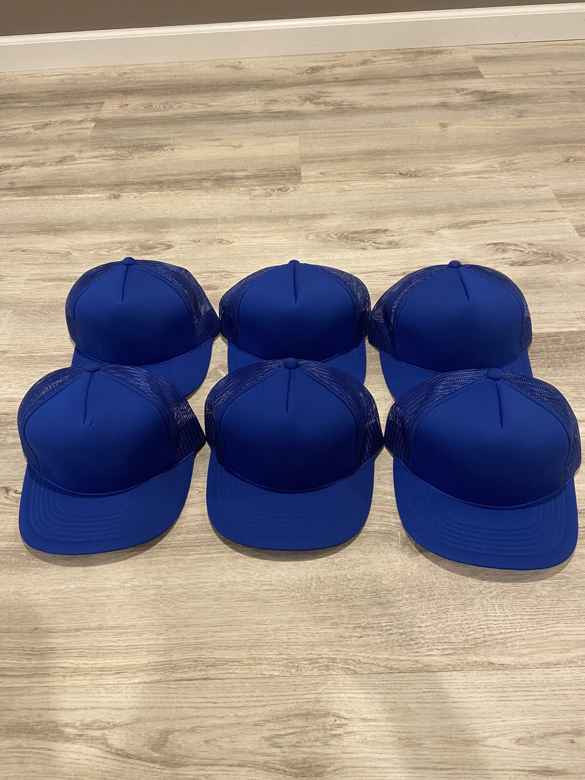 Vintage Youngan Blank Blue Snapback Hat Cap Adjustable S/M Lot Of 6