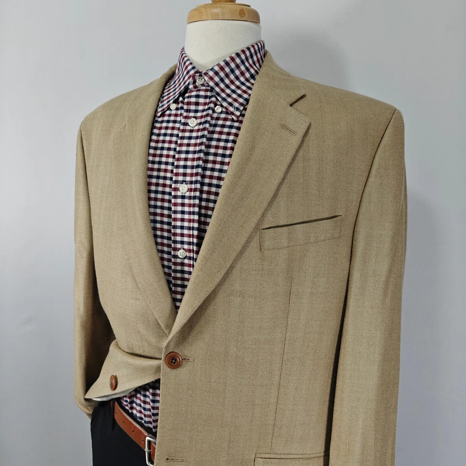 Kasper Мужская Sport пальто Blazer две кнопки бежевый елочка шелк шерсти размер 44L - Изображение 3 из 4