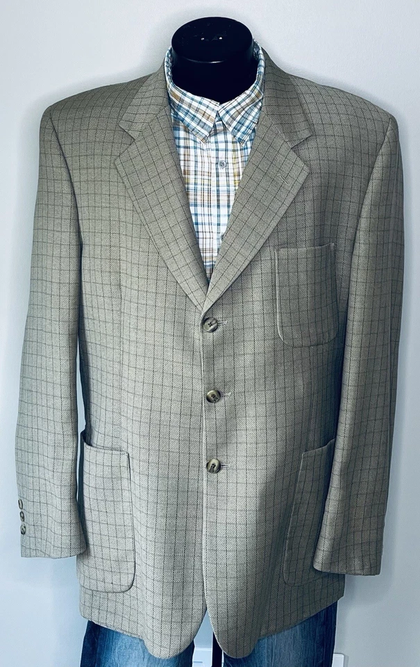 Chaqueta Blazer Abrigo Hombre Burberrys Cuadros Lana Taupe Azul 3 BTN Foto 3 de 4