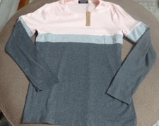 NWT WOMAN'S MINETOM PINK & TWO-TONE GRAY PULLOVER STRIPE TOP -- SMALL S