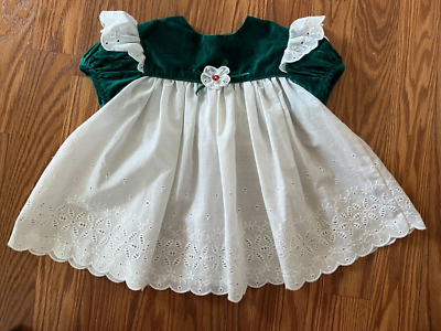 Vintage Green Velvet & white eyelet Baby dress size 18 mo. | eBay
