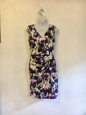 PHASE EIGHT, Wedding Party-Sleeveless-Ivory Purple Floral-Lined-Dress. 10 VGC