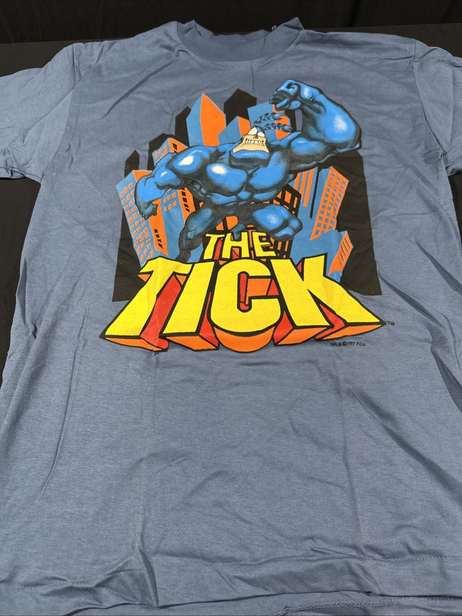 Vintage 90s The Tick I Am Mighty Comic Cartoon 2 Sided T-Shirt L