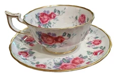 Royal Chelsea England Gold Trim Pink Rose Tea Cup & Saucer Set Bone China