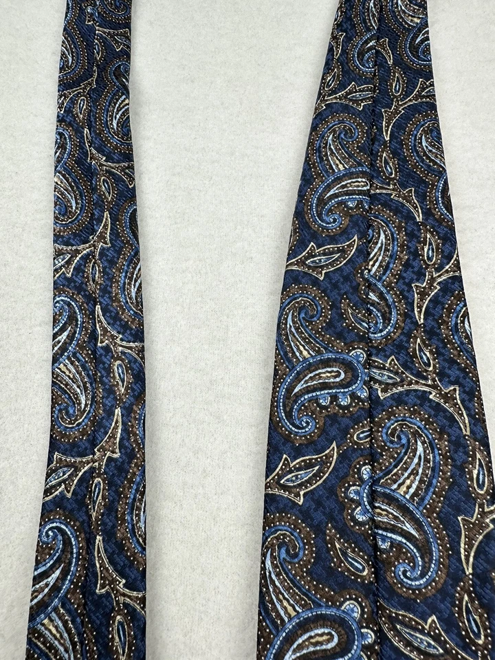 Corbata Canali Para Hombres 100% Seda Italia Diseñador Paisley Azul Paisley 58"x3.5" Foto 3 de 4