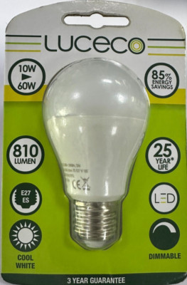 1x 10W =60W LED GLS A60 Light Bulbs, ES, E27, Edison Screw Dimmable 6500K Lamps