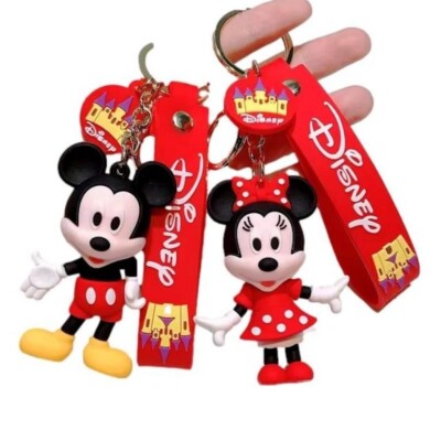 Mickey and Minnie Mouse Silicone 3D Charm Keychain Keyring Set of 2 Characters