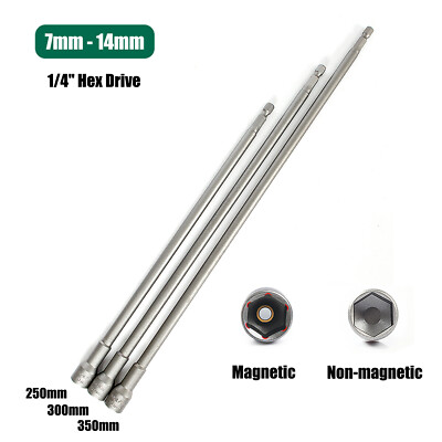 7 - 14mm Magnetic Nut Driver Extra Long Socket Impact Drill Bit 1/4'' Hex Drive