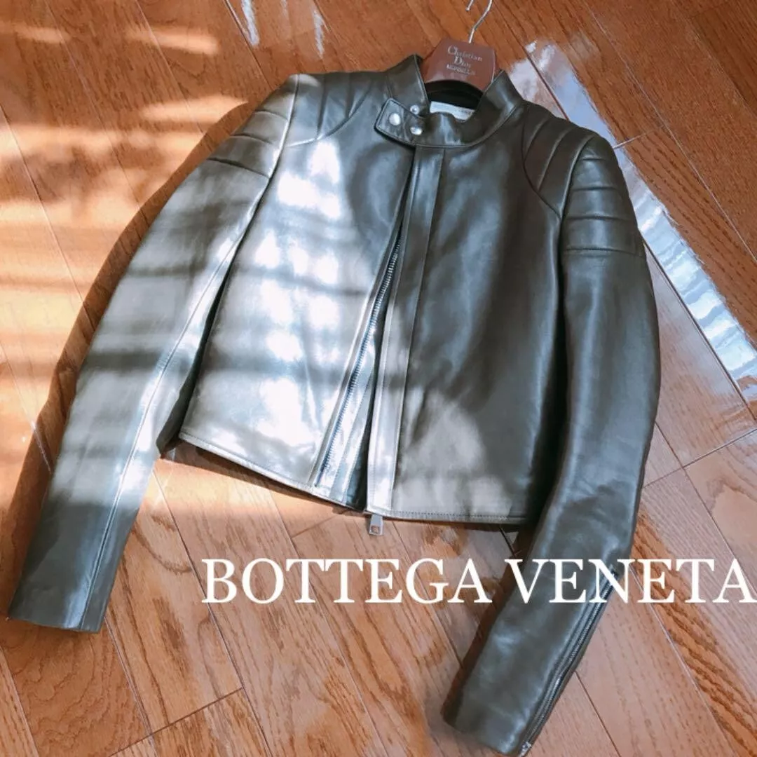 bottega veneta sheep leather jacket riders olive green size: 40