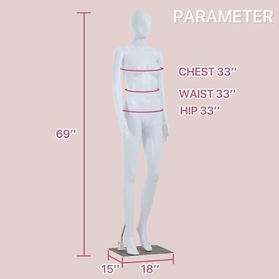 69" Female Full Body Mannequin - Realistic White Display Form With Detachable Parts & Metal Base