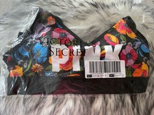 Victoria's Secret PINK Ultimate Lightly Lined Sport Bra Black Flowers Small