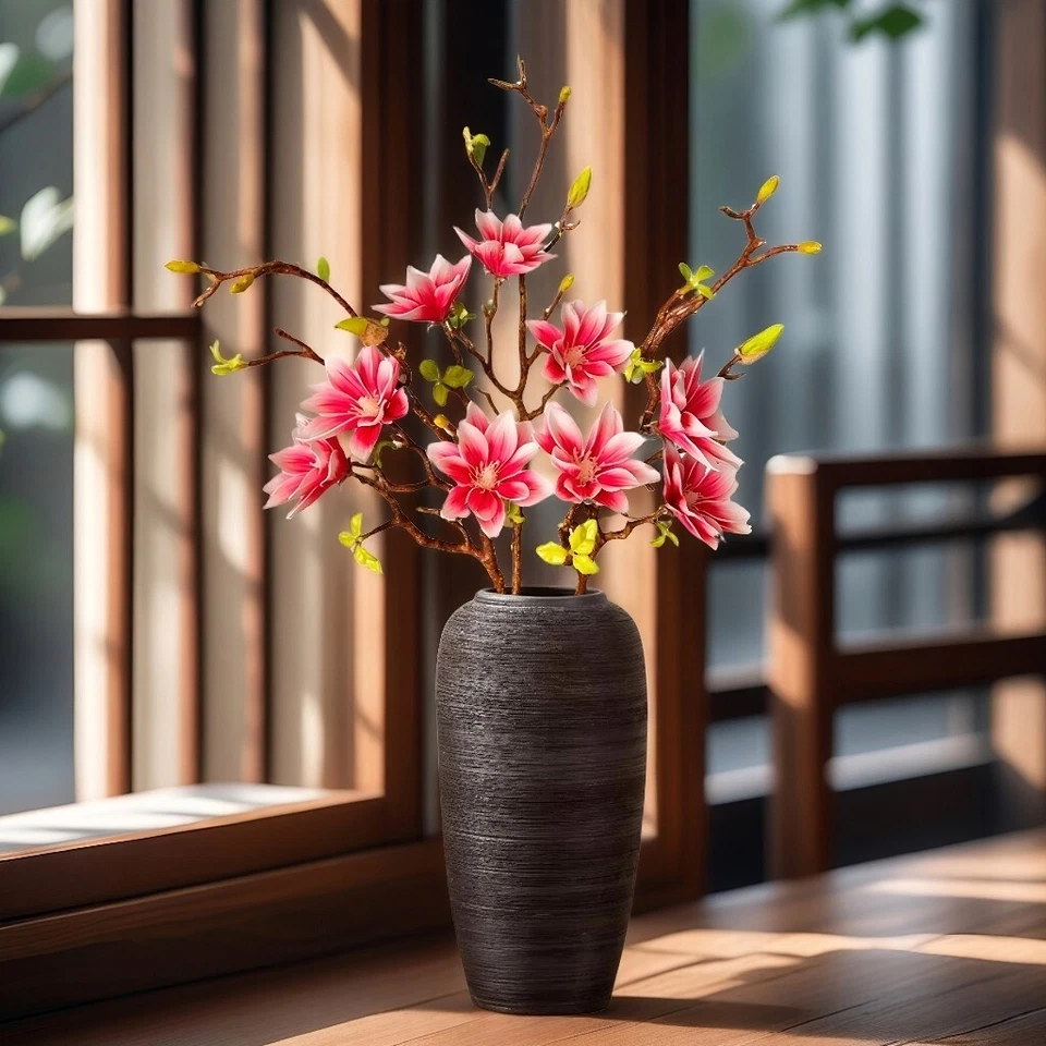 3 Piezas-Flores de Magnolia Artificiales, 9 Flores, Tallos Largos Flexibles para Decoración Foto 2 de 4