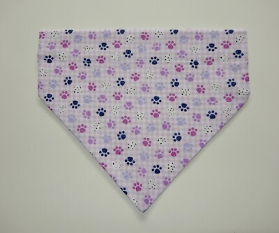 PURPLE/NAVY/WHITE TINY PAWS ON PURPLE GINGHAM DOG SCARF/BANDANA--S, M, L