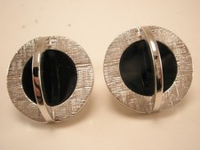 Black Stone Silver Tone Quality Vintage Cuff Links